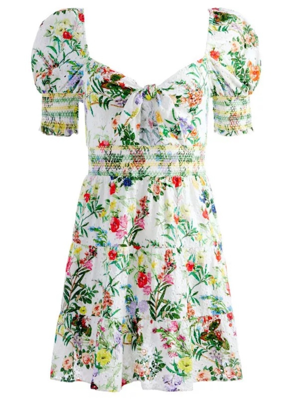 Alice + Olivia White Floral Kristie Puff Sleeve Dress